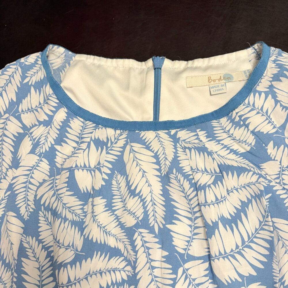 Boden Dress Size 4 botanical print Blue Cream Lined Cap Sleeve Missing Belt - Picture 10 of 14